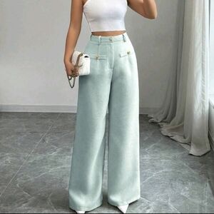 Women Pants Wide Leg Trousers Long High Waist Office Work Wear Size M Mint Green